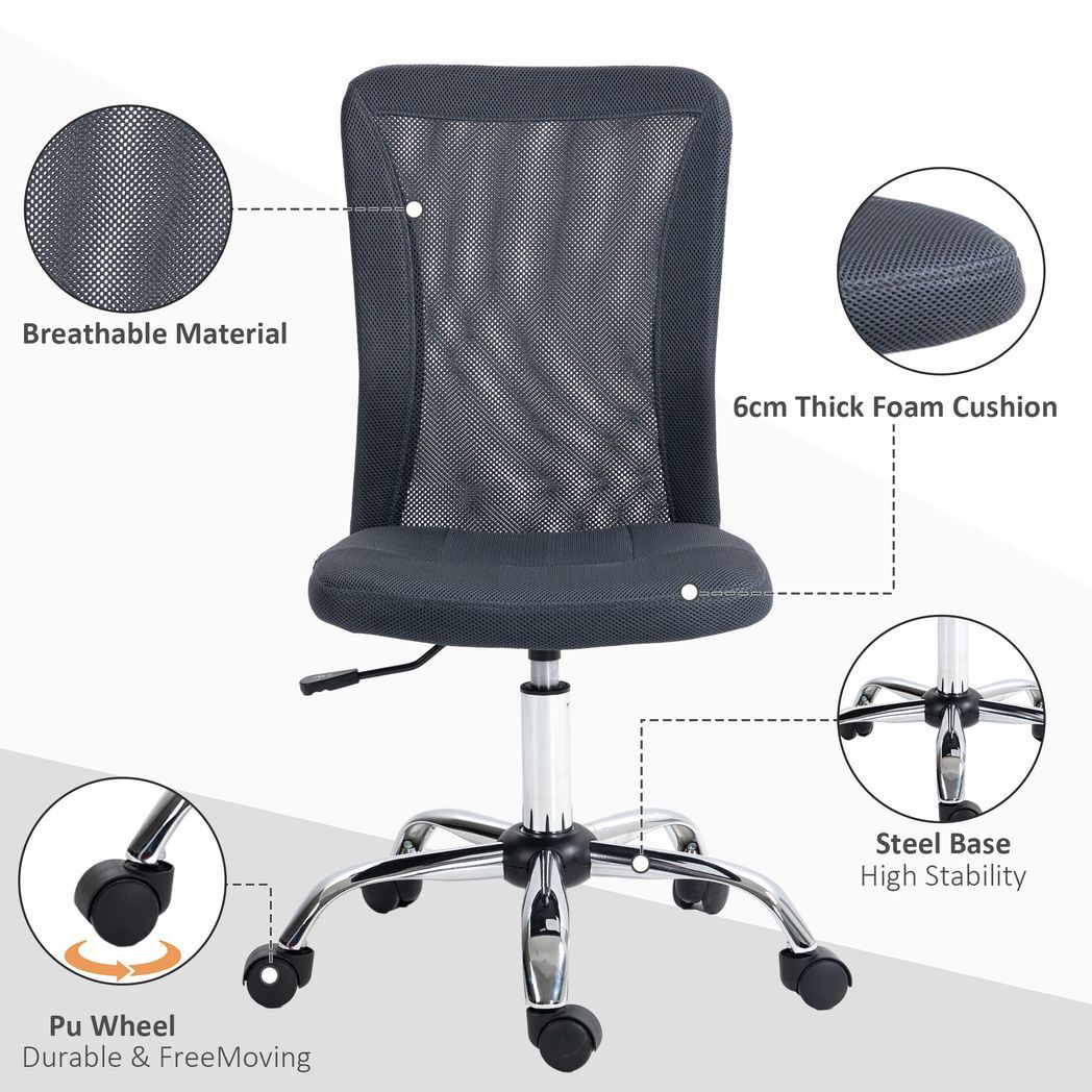 Vinsetto Armless Office Chair with Adjustable Height Mesh Back Wheels Dark Grey