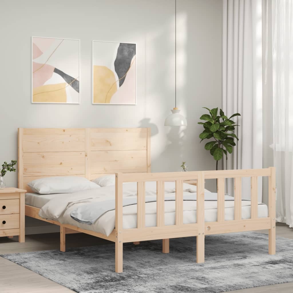 Bed Frame with Headboard Double Solid Wood