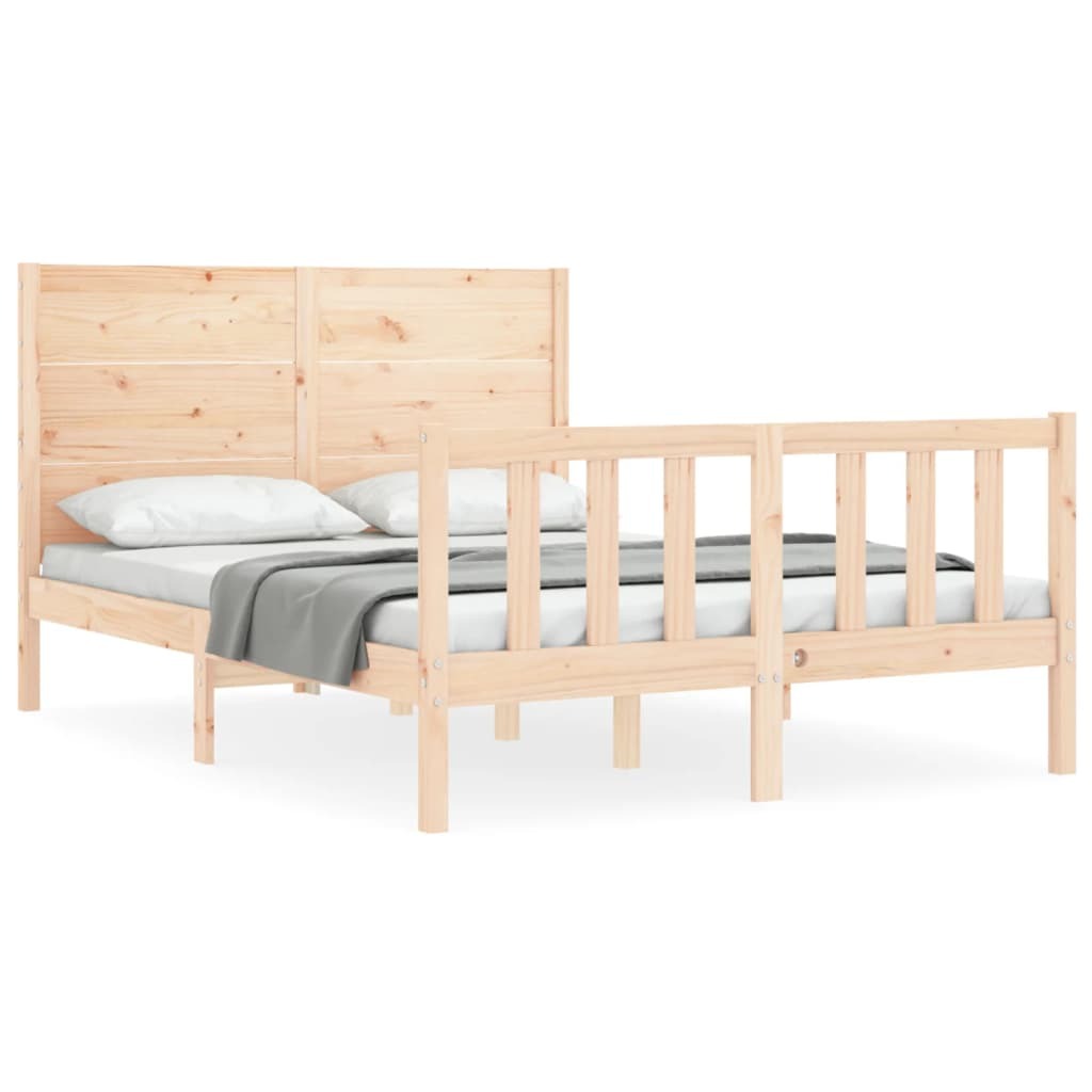 Bed Frame with Headboard Double Solid Wood