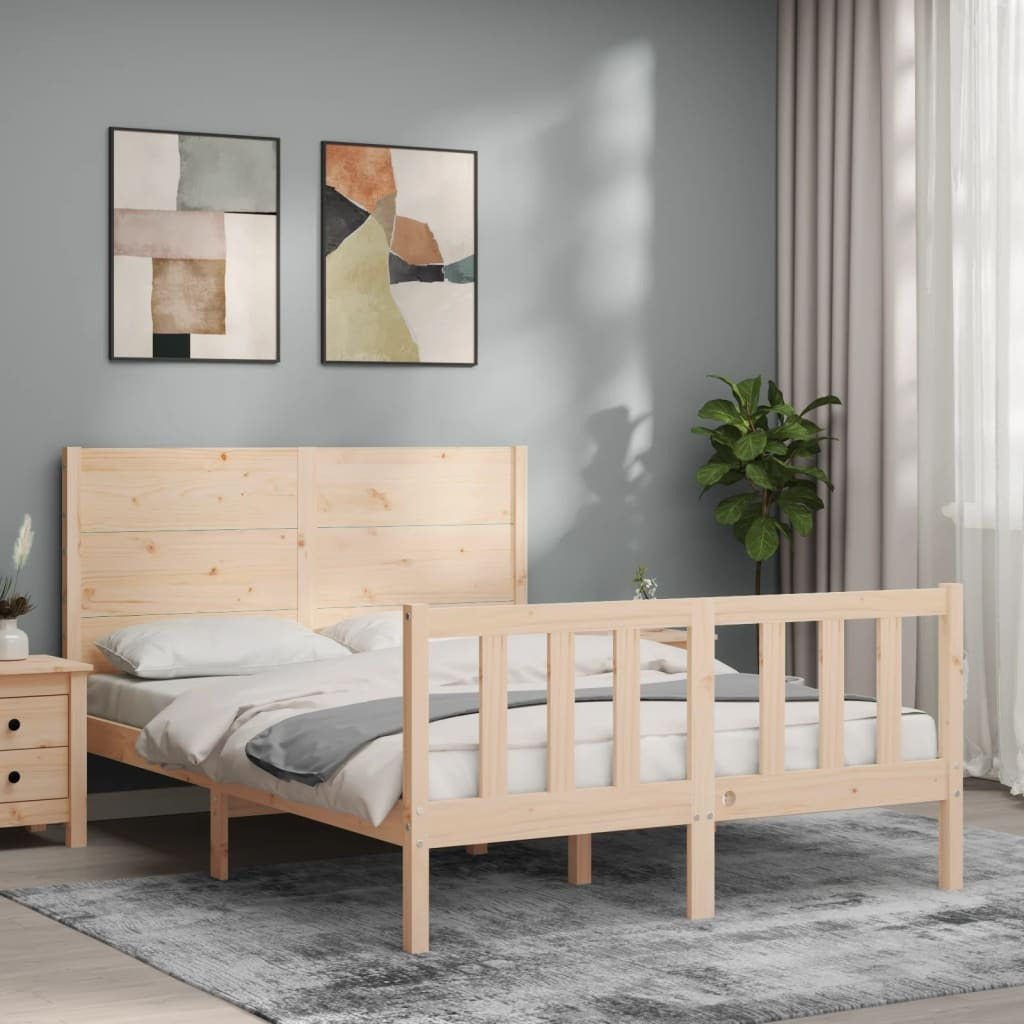 Bed Frame with Headboard Double Solid Wood