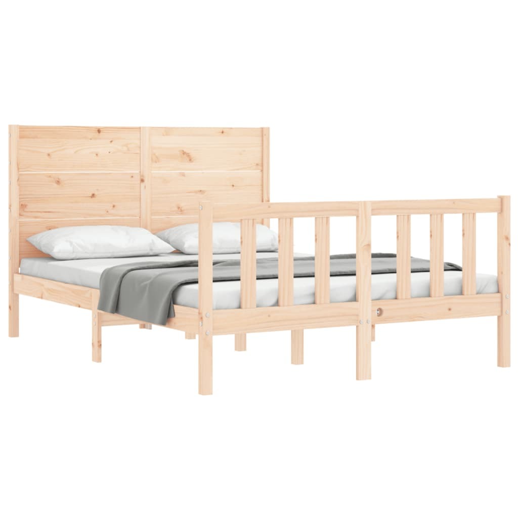 Bed Frame with Headboard Double Solid Wood