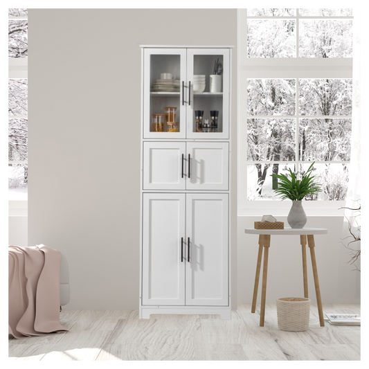 [FCH] Storage Bathroom Cabinet, 6-Door Bathroom High Cabinet, white