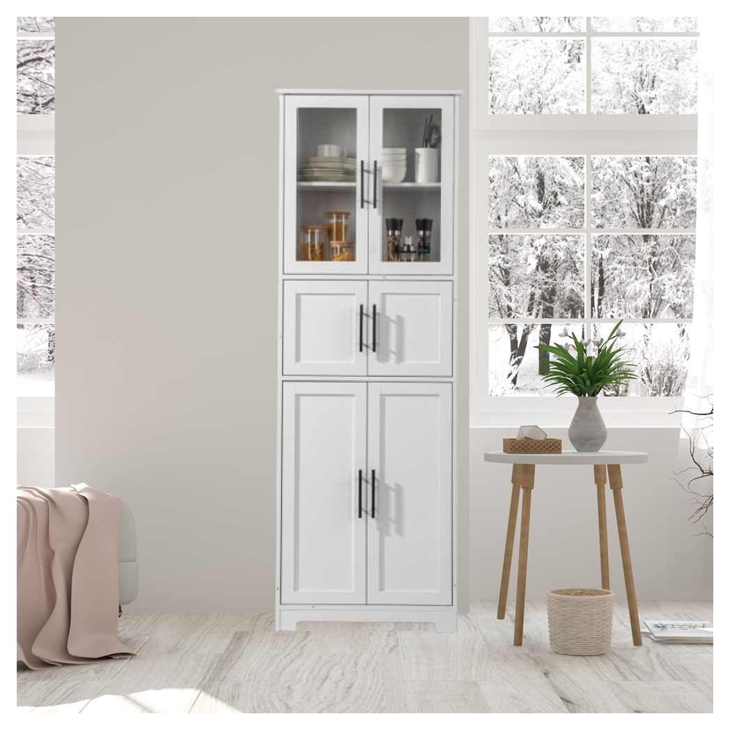 [FCH] Storage Bathroom Cabinet, 6-Door Bathroom High Cabinet, white