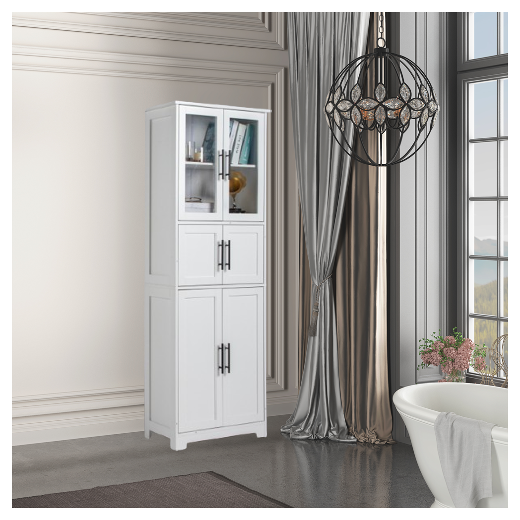 [FCH] Storage Bathroom Cabinet, 6-Door Bathroom High Cabinet, white