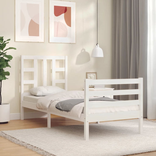 Bed Frame with Headboard White Small Single Solid Wood