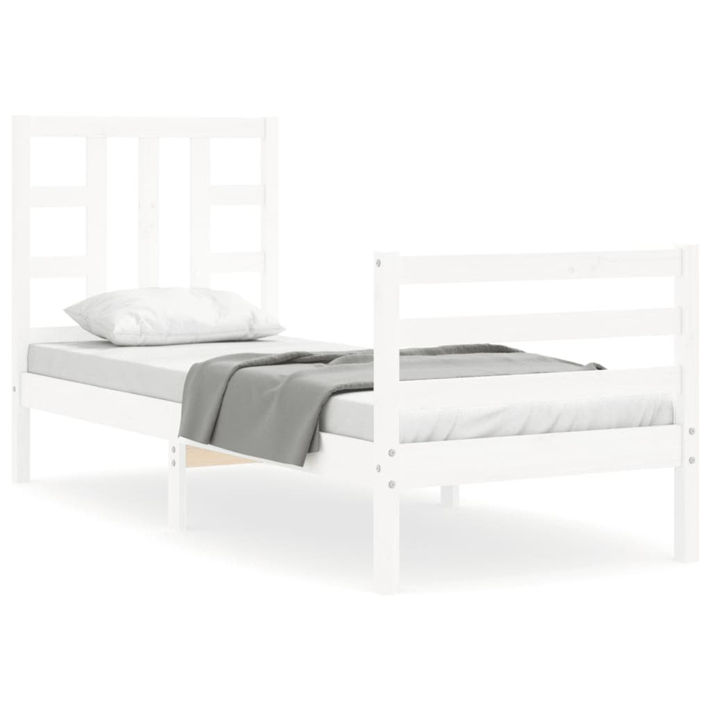 Bed Frame with Headboard White Small Single Solid Wood