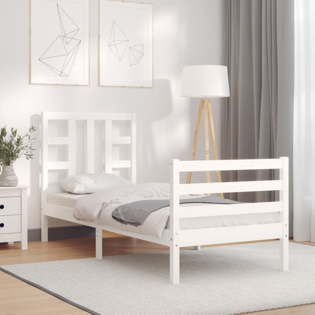 Bed Frame with Headboard White Small Single Solid Wood