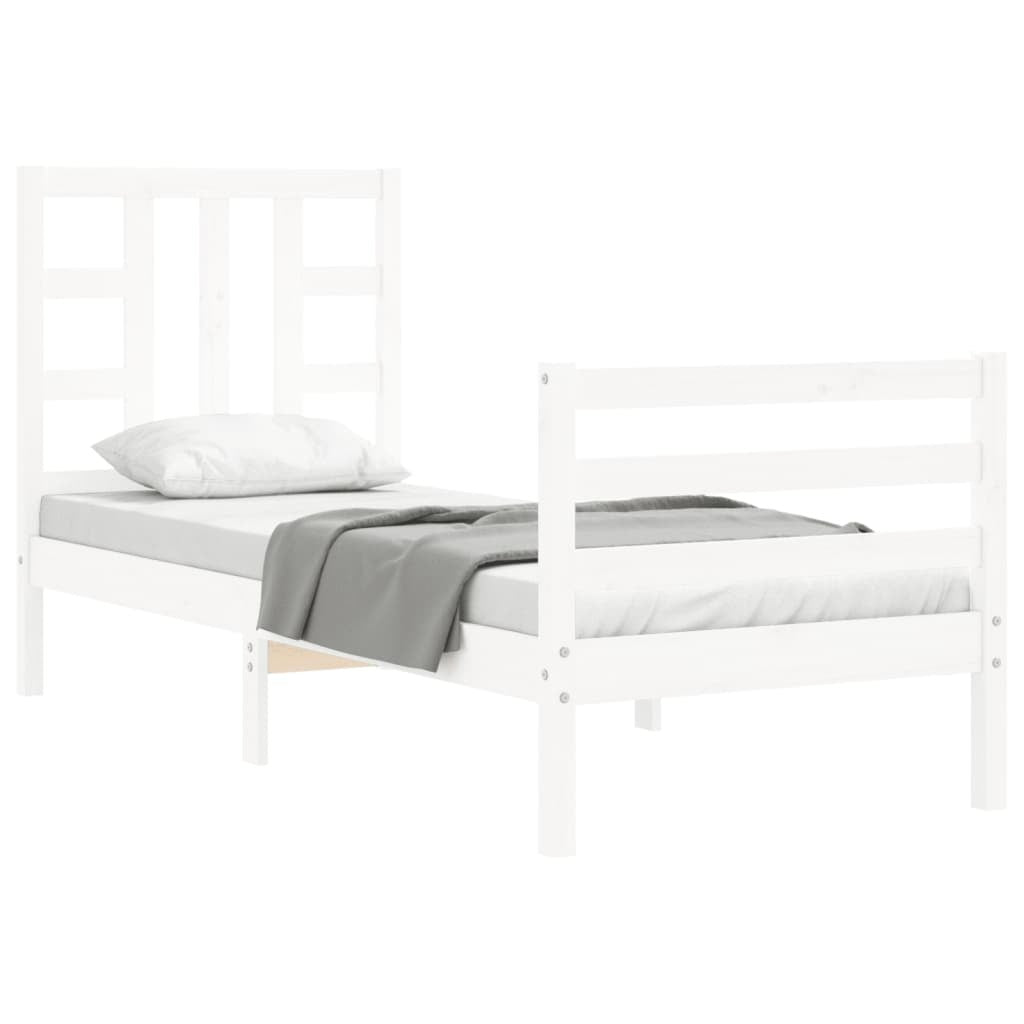 Bed Frame with Headboard White Small Single Solid Wood