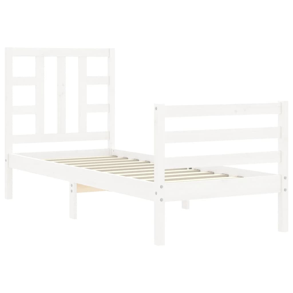 Bed Frame with Headboard White Small Single Solid Wood