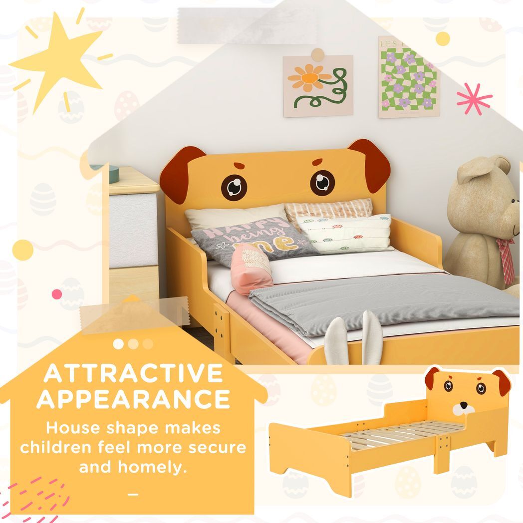 ZONEKIZ Toddler Bed Frame, Puppy-Themed Design, for Ages 3-6 Years - Yellow