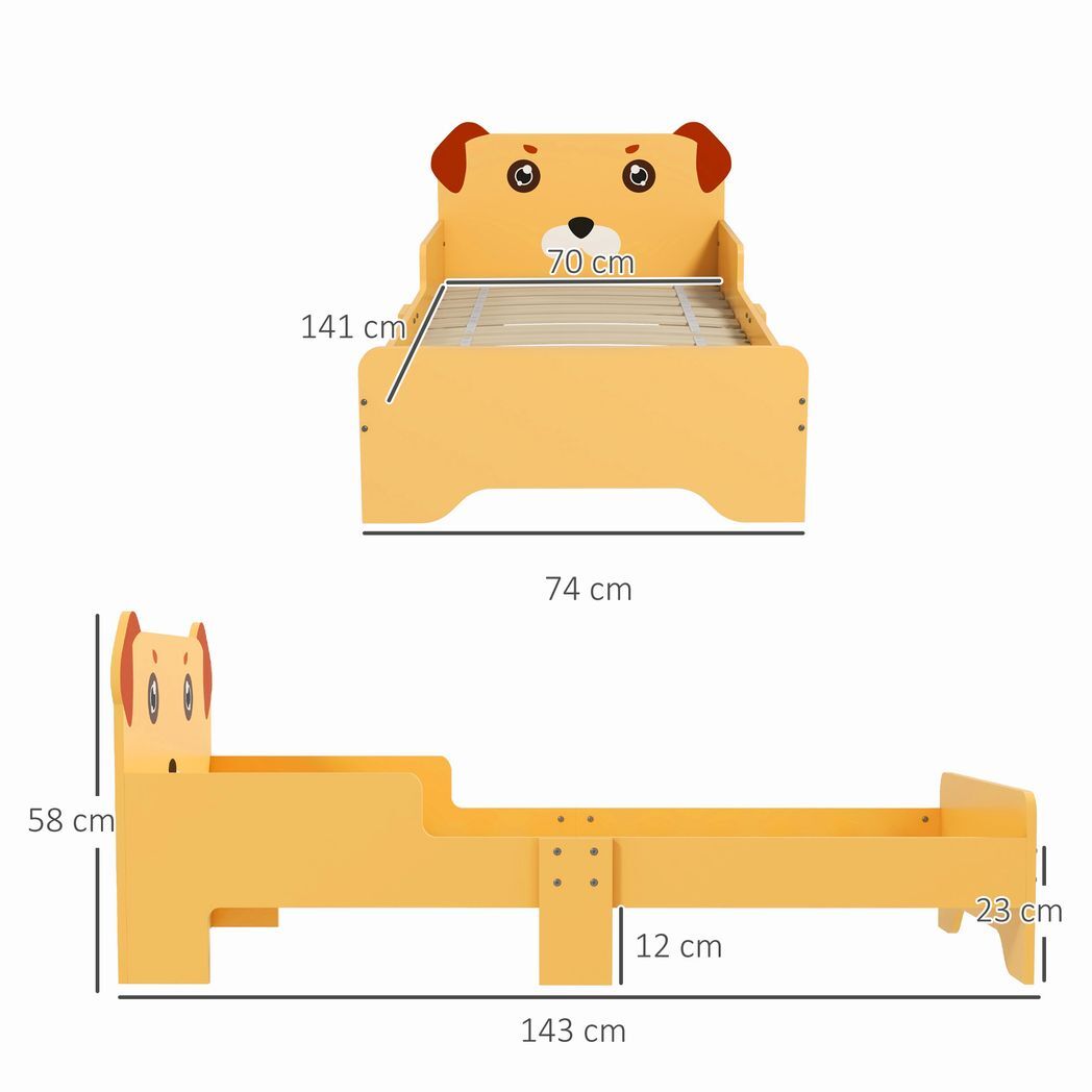 ZONEKIZ Toddler Bed Frame, Puppy-Themed Design, for Ages 3-6 Years - Yellow