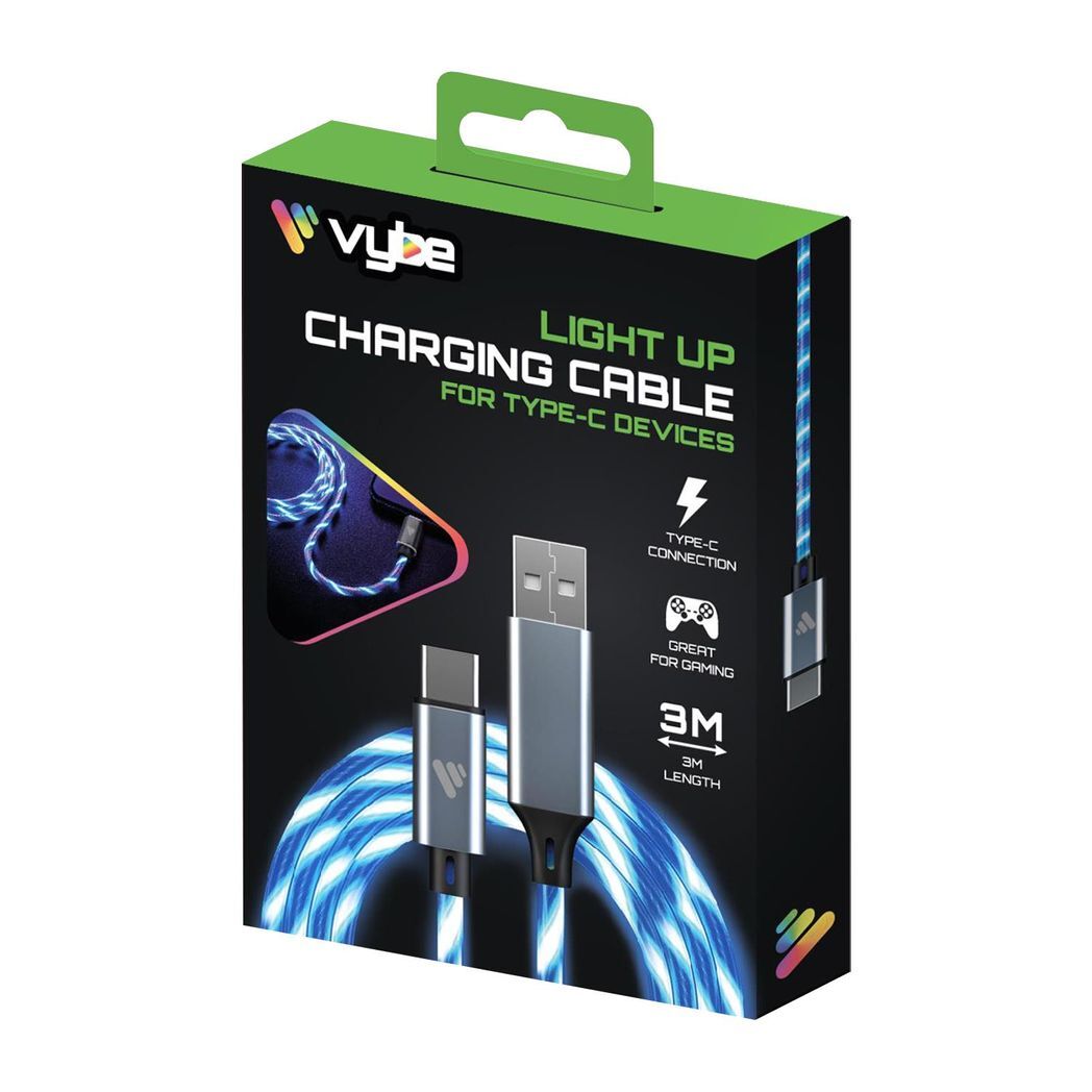 Vybe Great for Gaming 3M Light Up Charging Cable for Type-C Devices - Blue