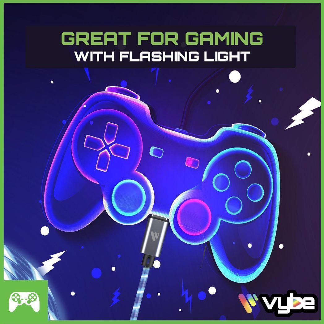 Vybe Great for Gaming 3M Light Up Charging Cable for Type-C Devices - Blue