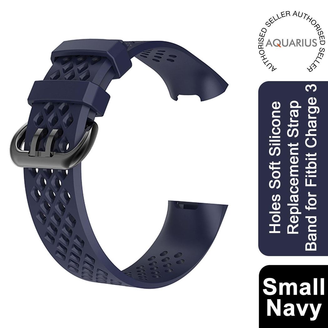 Aquarius Holes Soft Silicone Replacement Strap Band for Fitbit Charge 3[Navy,Small]