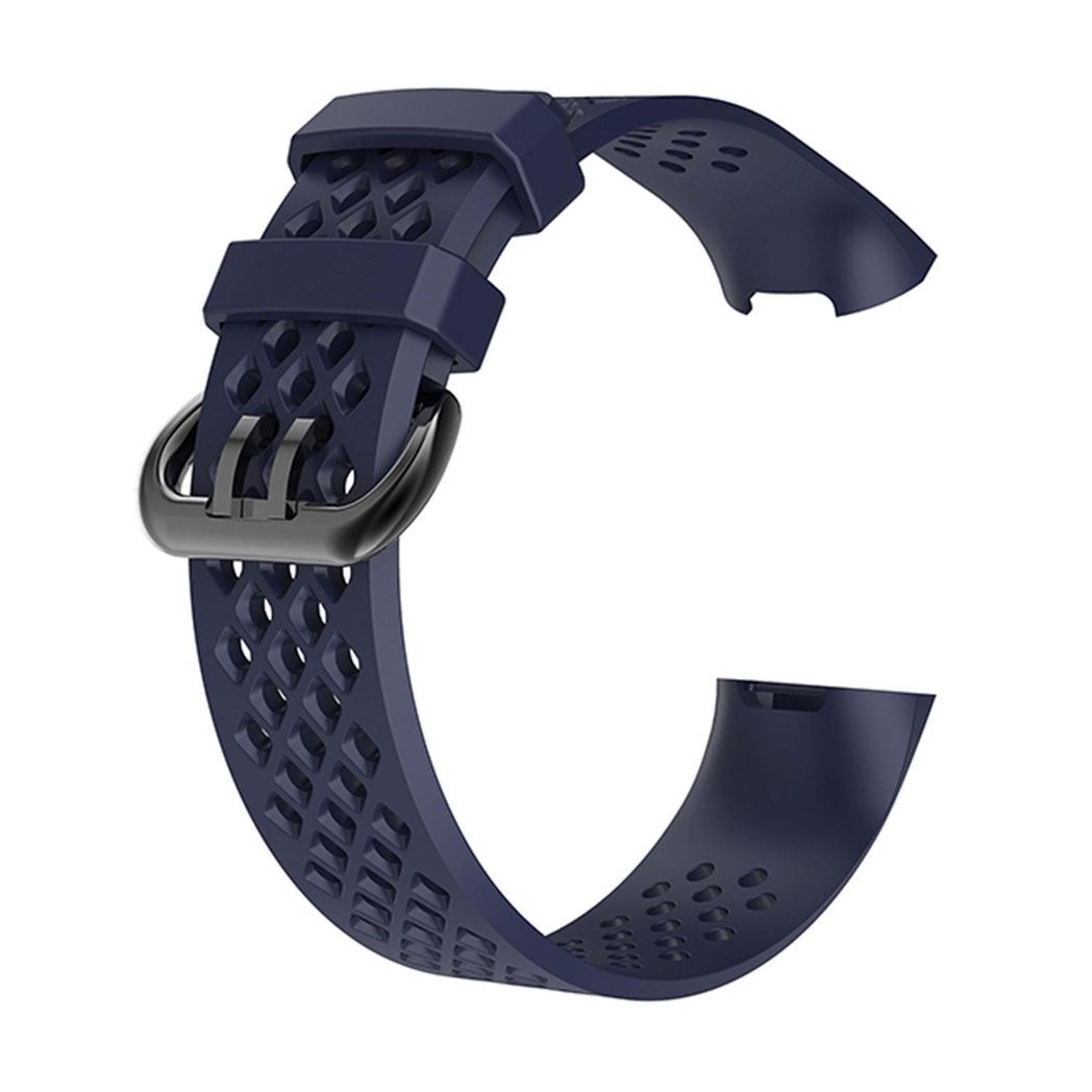 Aquarius Holes Soft Silicone Replacement Strap Band for Fitbit Charge 3[Navy,Small]