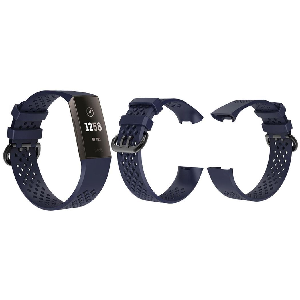 Aquarius Holes Soft Silicone Replacement Strap Band for Fitbit Charge 3[Navy,Small]