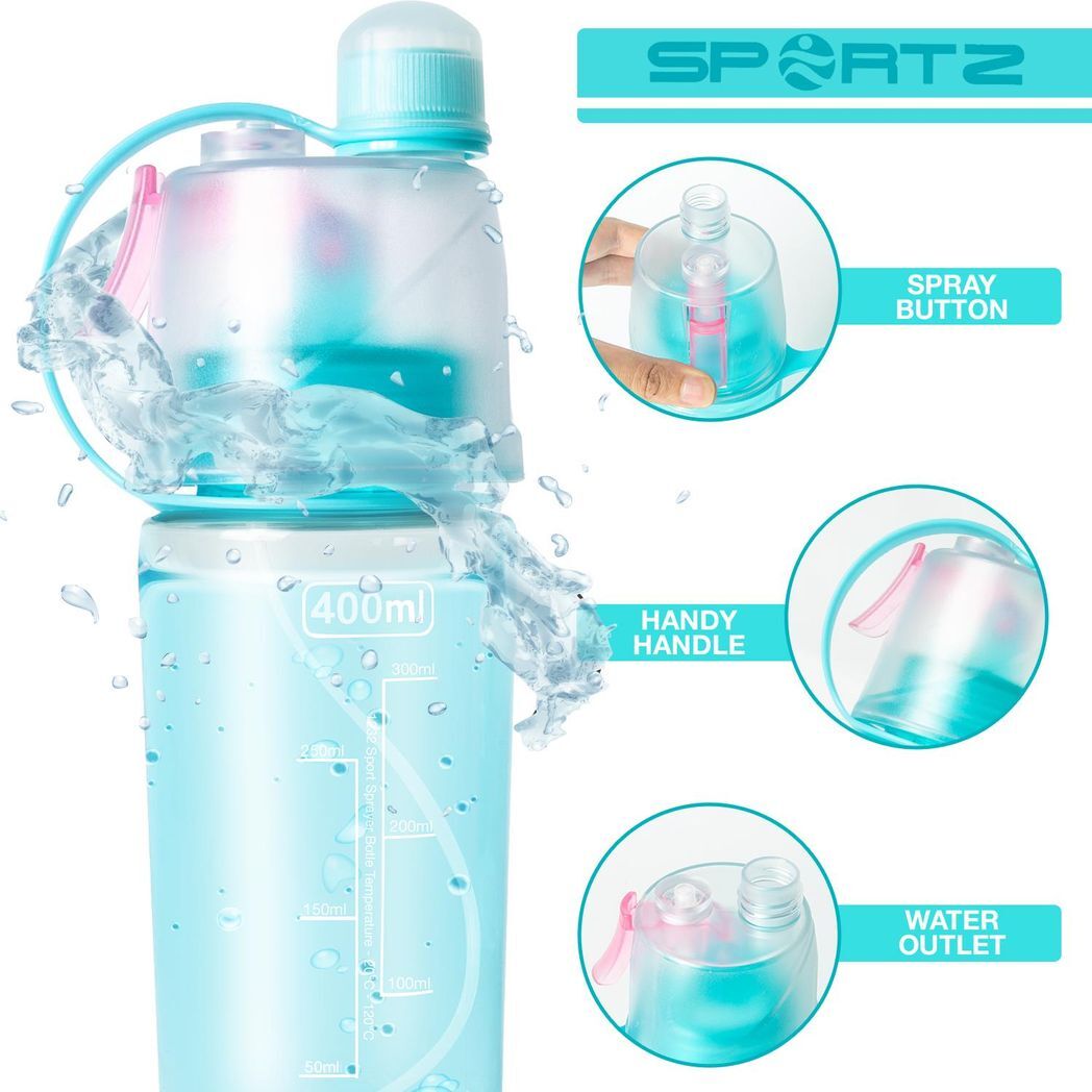 Aquarius Leak Proof Sports Water Bottle with Spray Function and Carry Strap, BPA Free - 400ml (Blue)