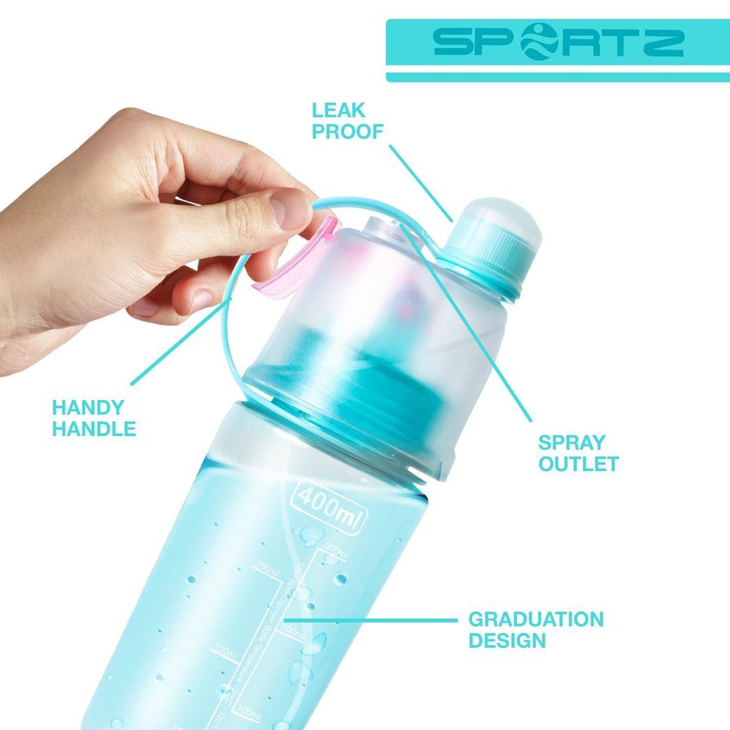 Aquarius Leak Proof Sports Water Bottle with Spray Function and Carry Strap, BPA Free - 400ml (Blue)