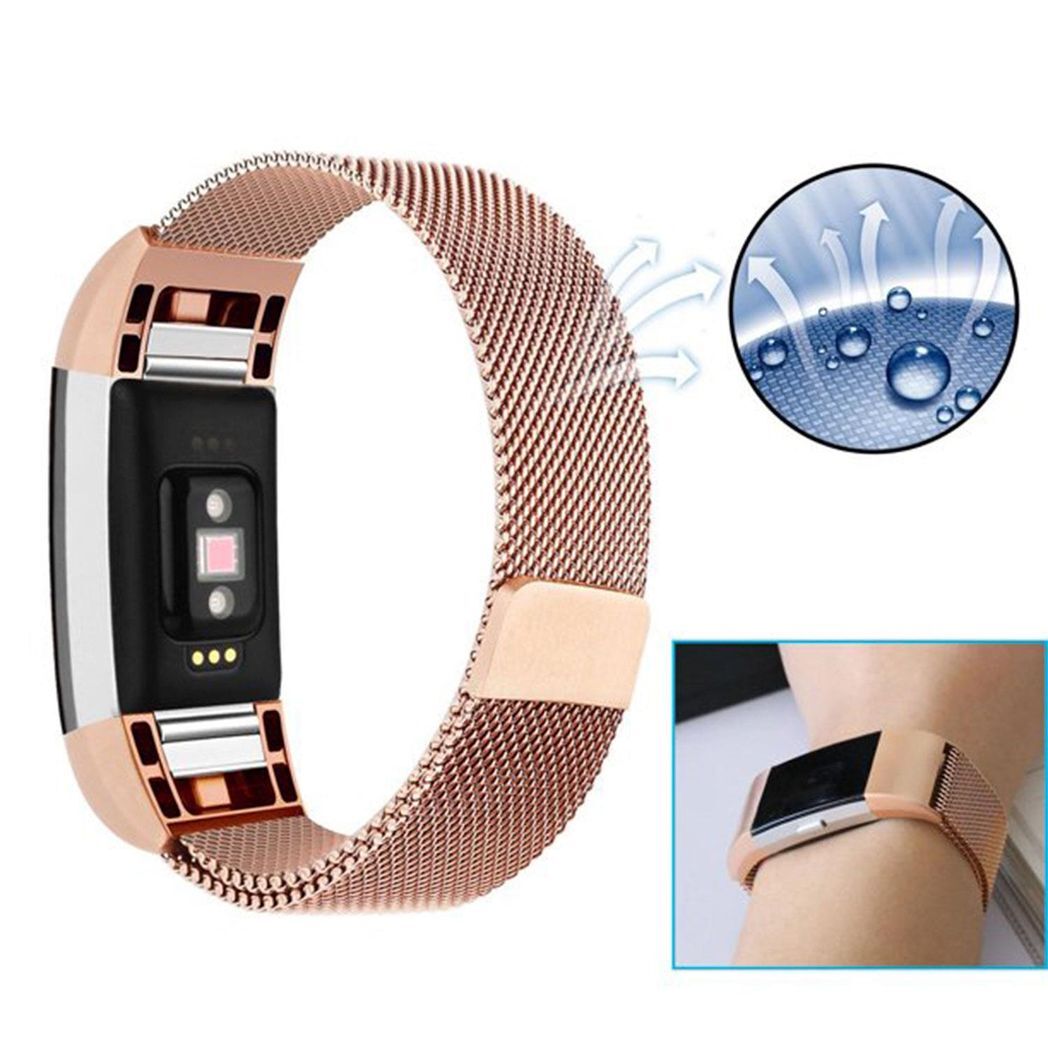 Aquarius Milanese Replacement Strap Band Compatible w/ Fitbit Charge2, Rose Gold