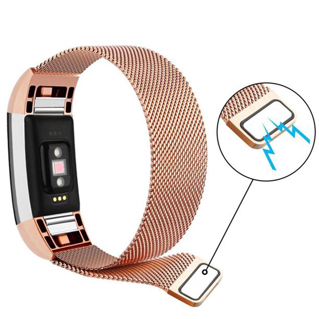 Aquarius Milanese Replacement Strap Band Compatible w/ Fitbit Charge2, Rose Gold