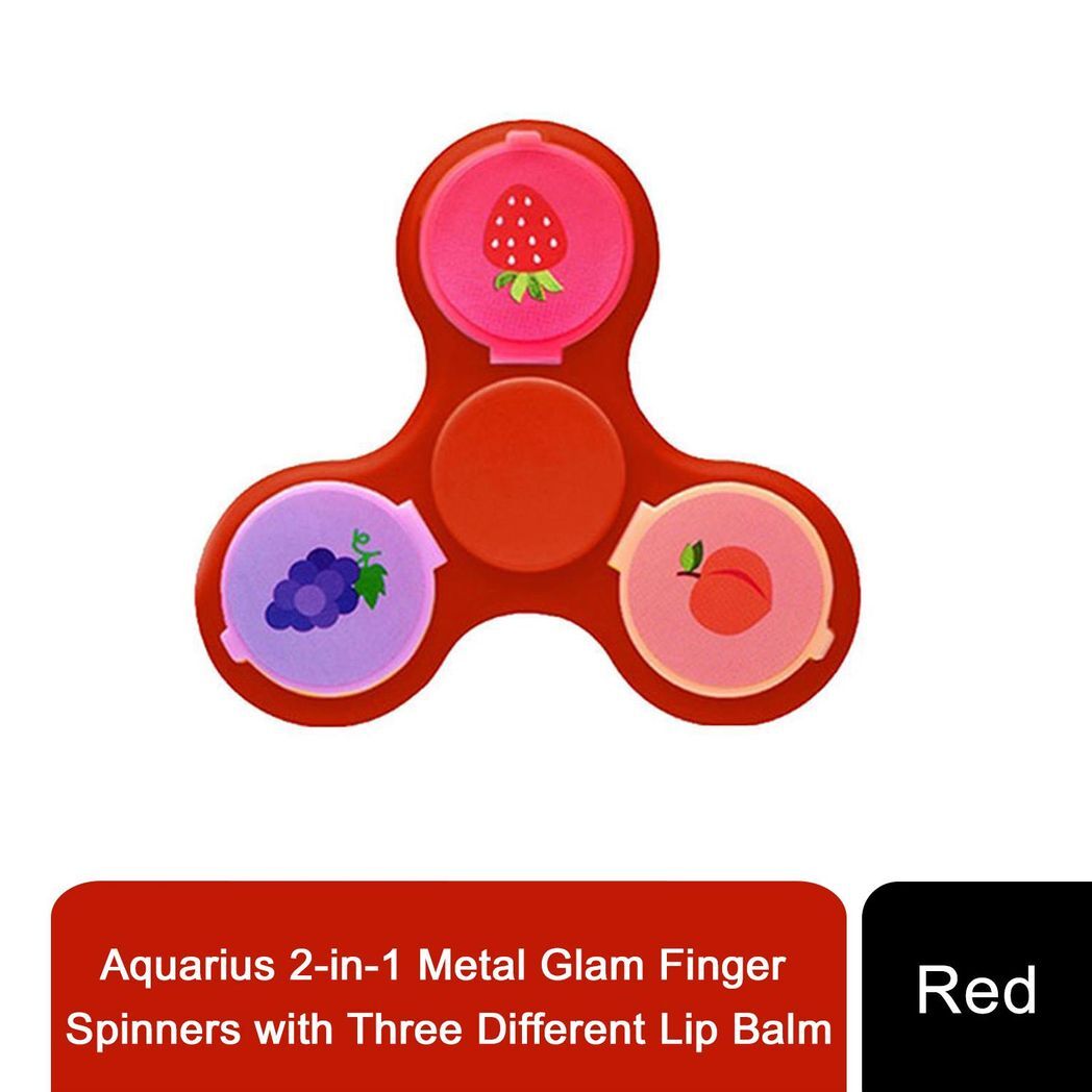 Aquarius 2-in-1 Metal Glam Finger Spinners with Three Different Lip Balm, Red