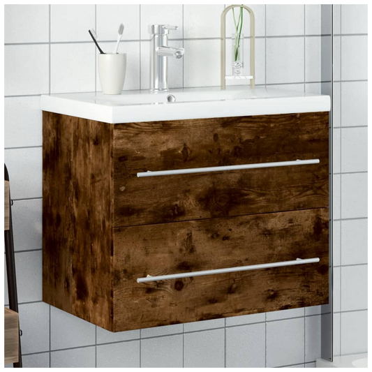 Bathroom Sink Cabinet with Built-in Basin Smoked Oak