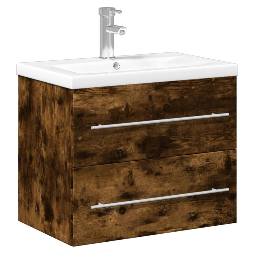 Bathroom Sink Cabinet with Built-in Basin Smoked Oak