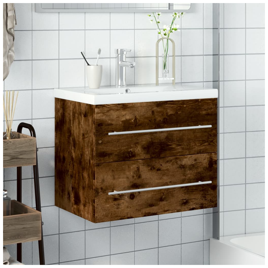 Bathroom Sink Cabinet with Built-in Basin Smoked Oak