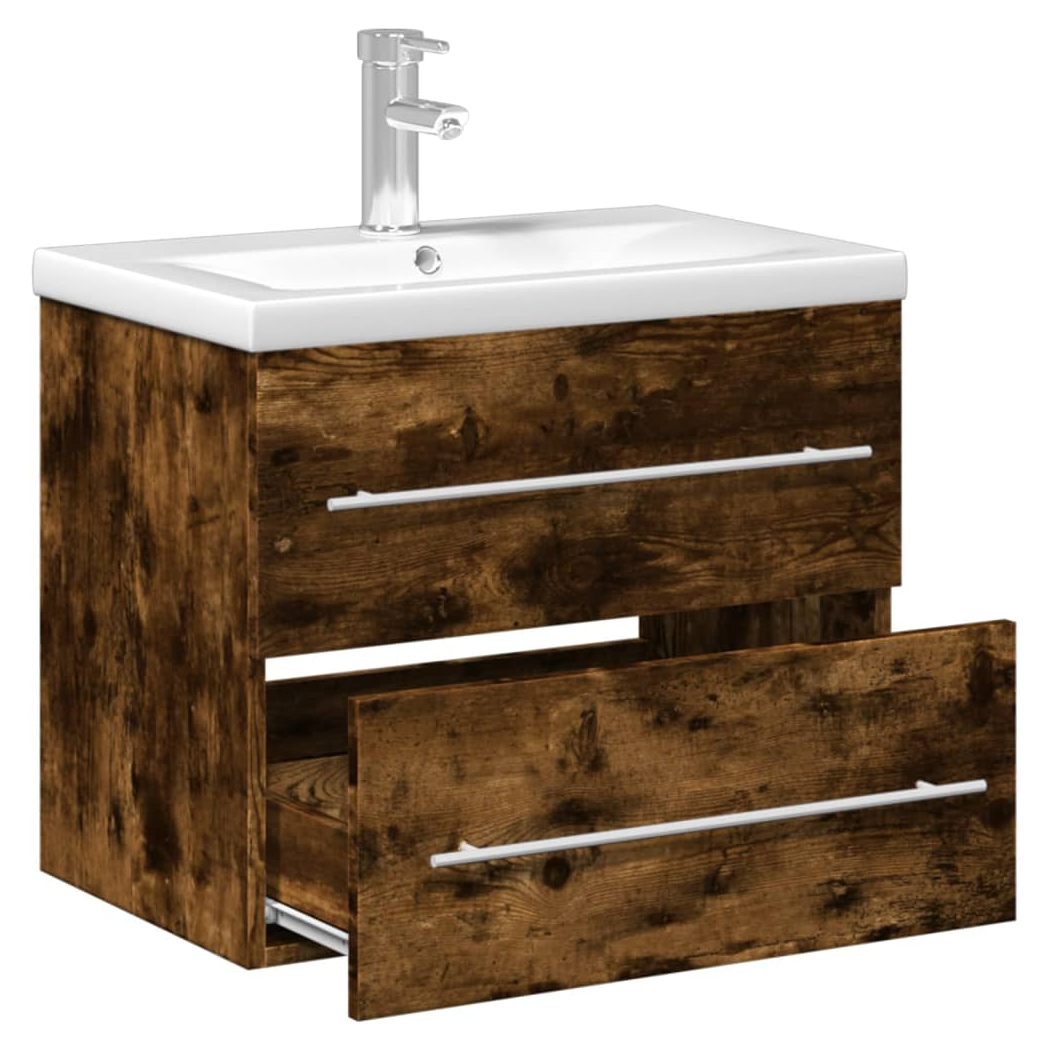 Bathroom Sink Cabinet with Built-in Basin Smoked Oak