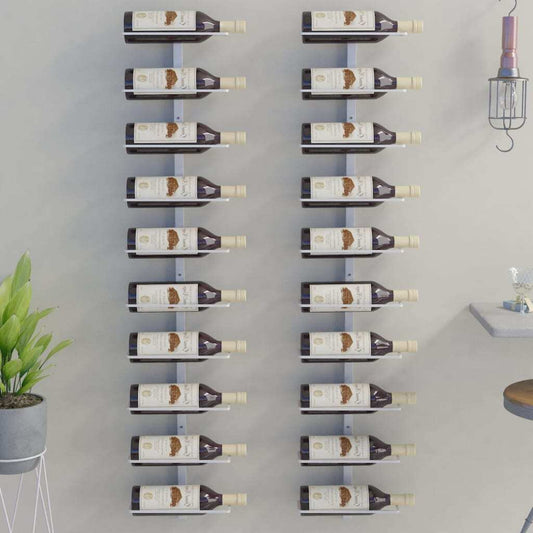 Wall-mounted Wine Rack for 10 Bottles 2 pcs White Metal