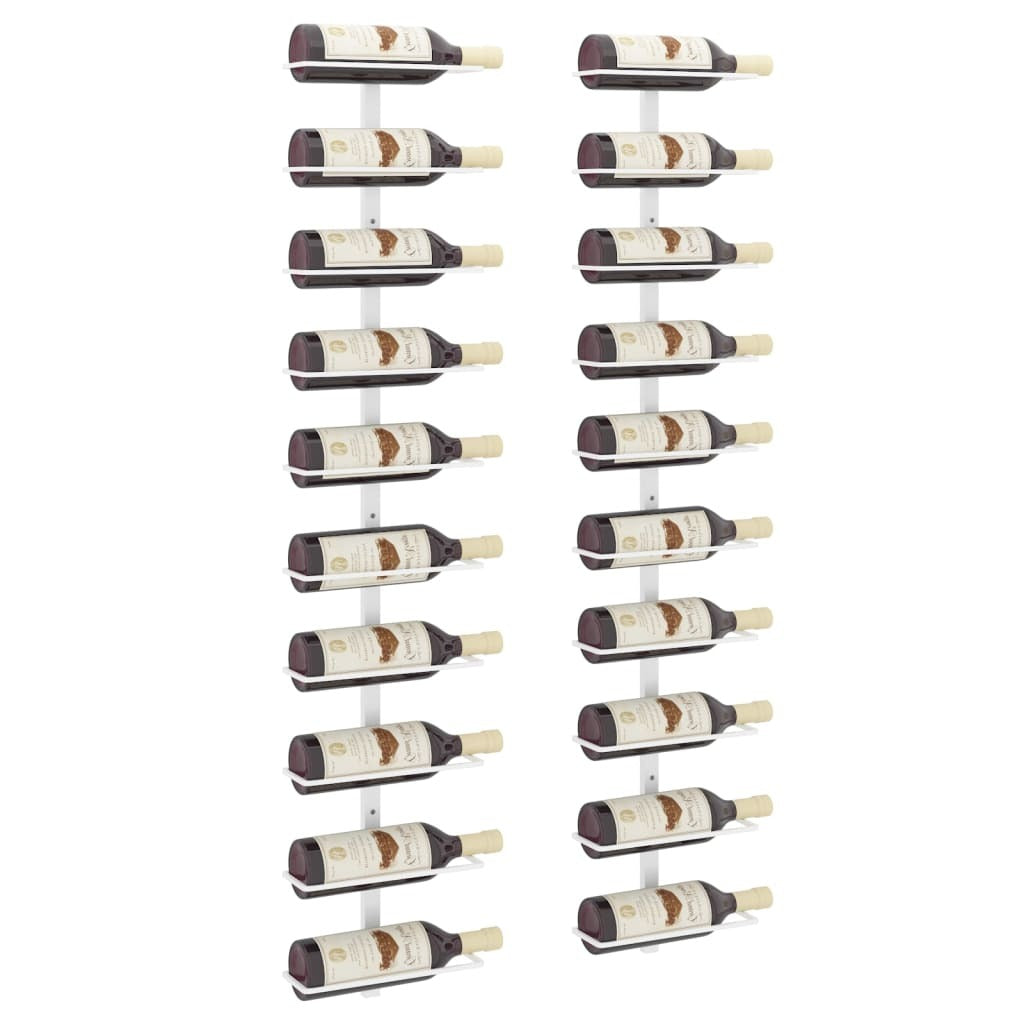 Wall-mounted Wine Rack for 10 Bottles 2 pcs White Metal