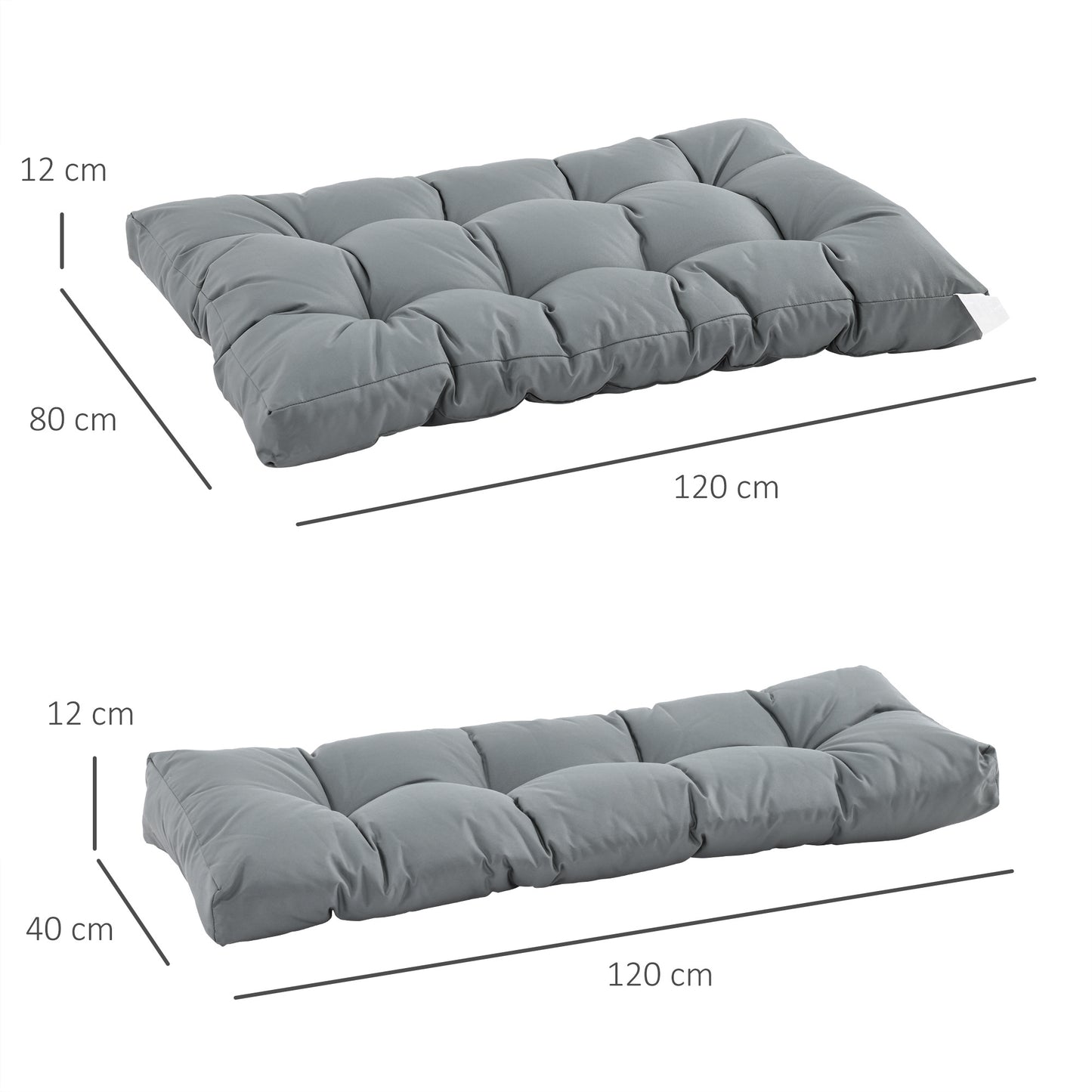 2Pcs Garden Tufted Pallet Cushion Seat Pad Back Cushion Patio Dark Grey