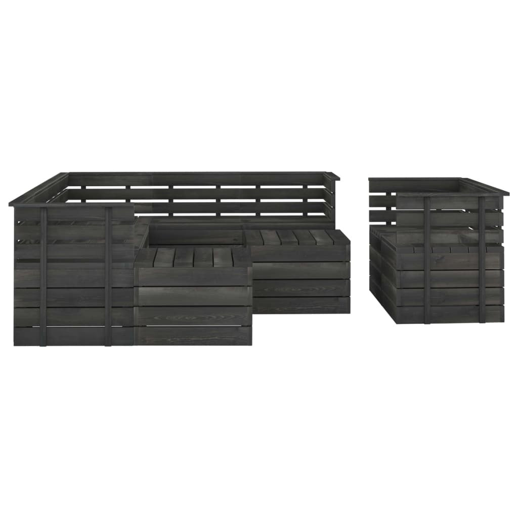 10 Piece Garden Pallet Lounge Set Solid Pinewood Dark Grey