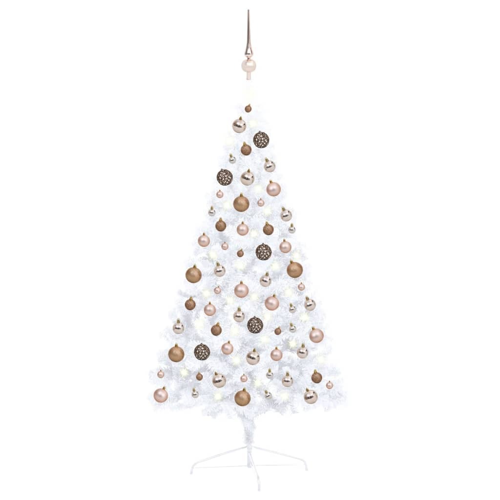 Artificial Half Christmas Tree with LEDs&Ball Set White 120 cm