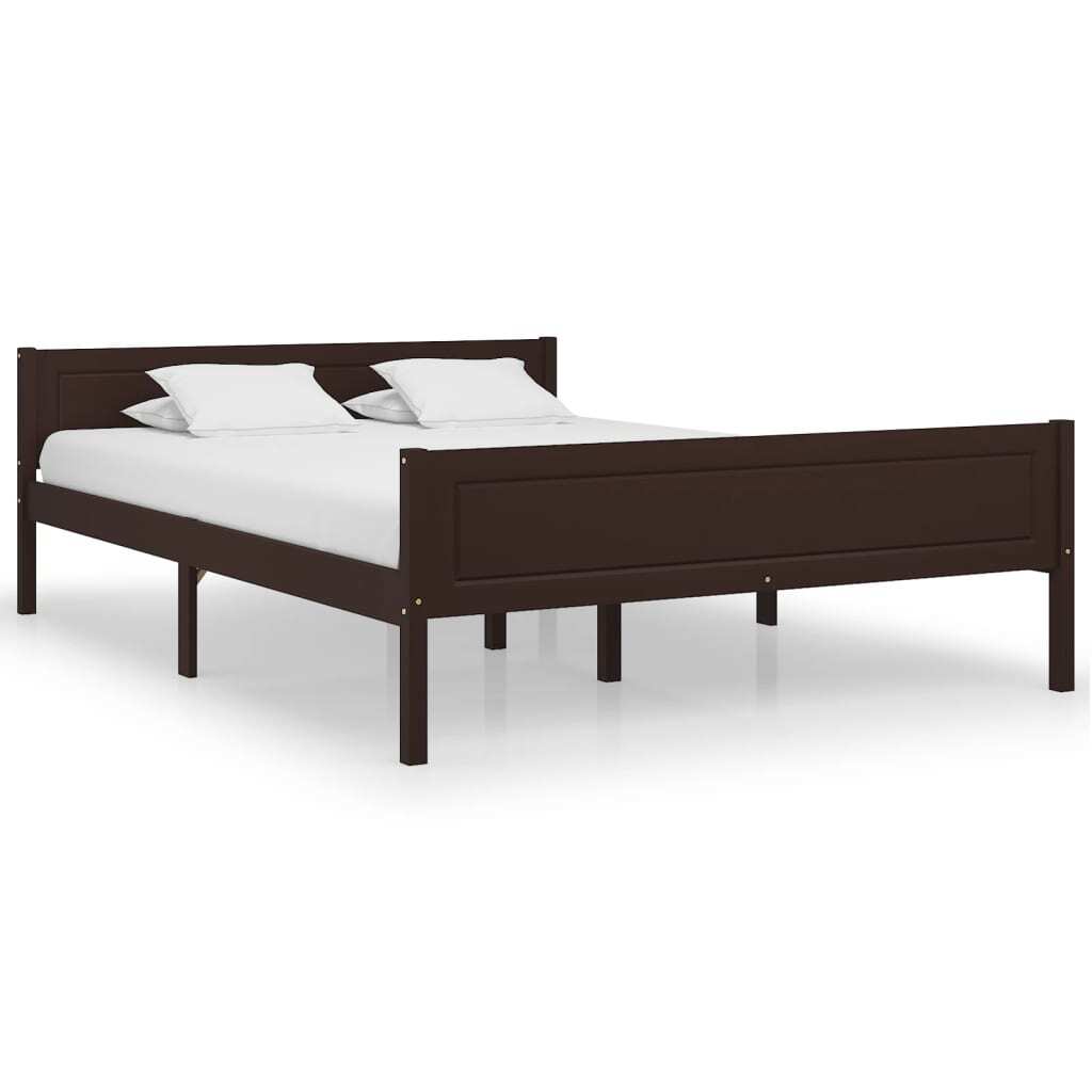 Bed Frame Solid Pinewood Dark Brown 140x200 cm