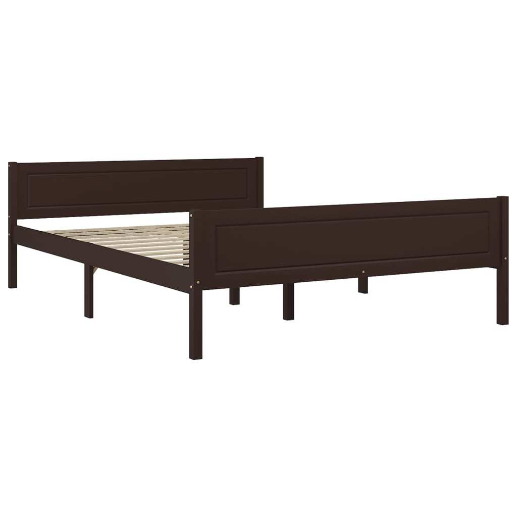 Bed Frame Solid Pinewood Dark Brown 140x200 cm