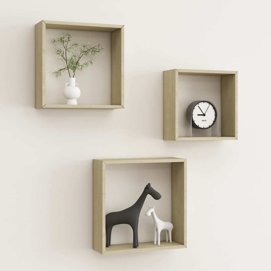 Wall Cube Shelves 3 pcs Sonoma Oak