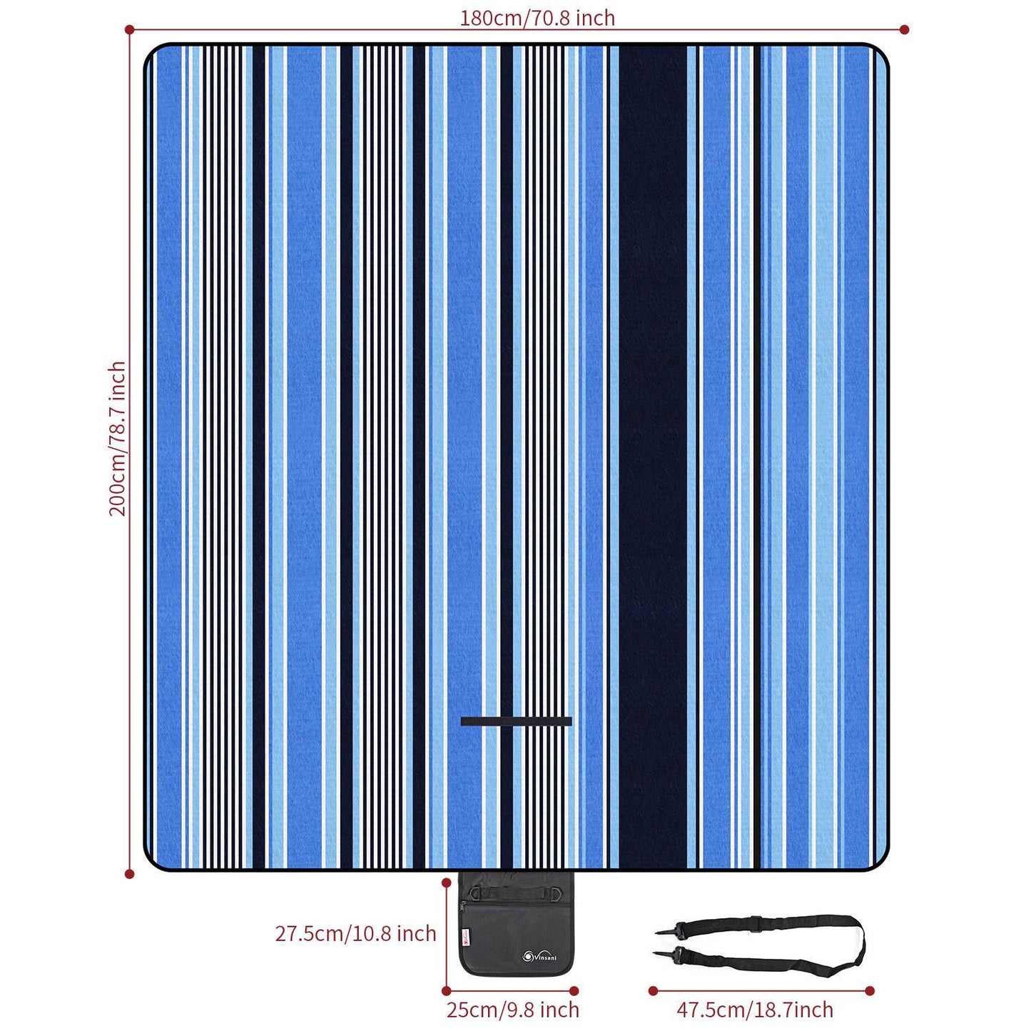 Vinsani Blue Stripe 200X180cm Picnic Rug 0000286