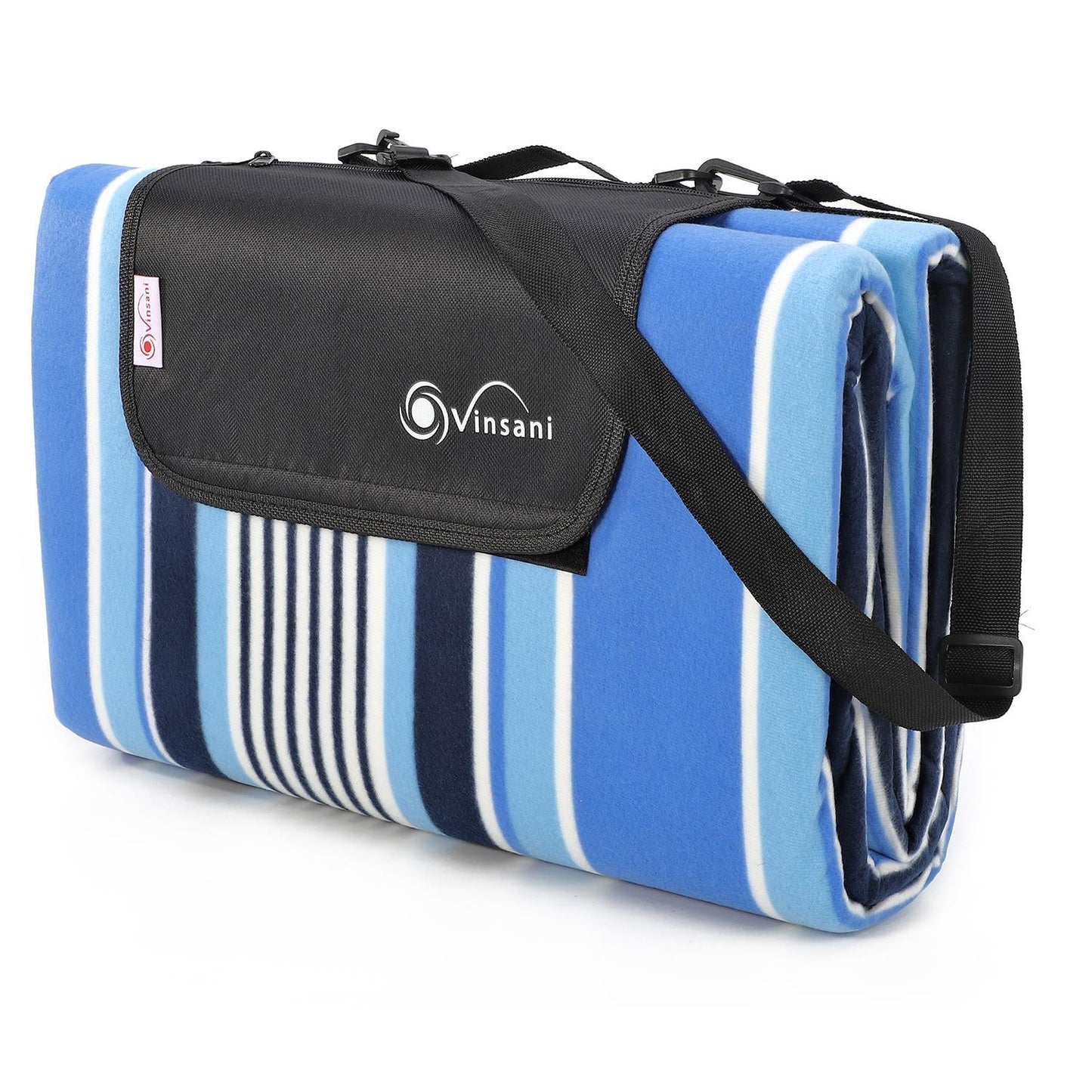 220 x 200cm Folding Picnic Blanket Waterproof & Sandproof- Blue Stripe