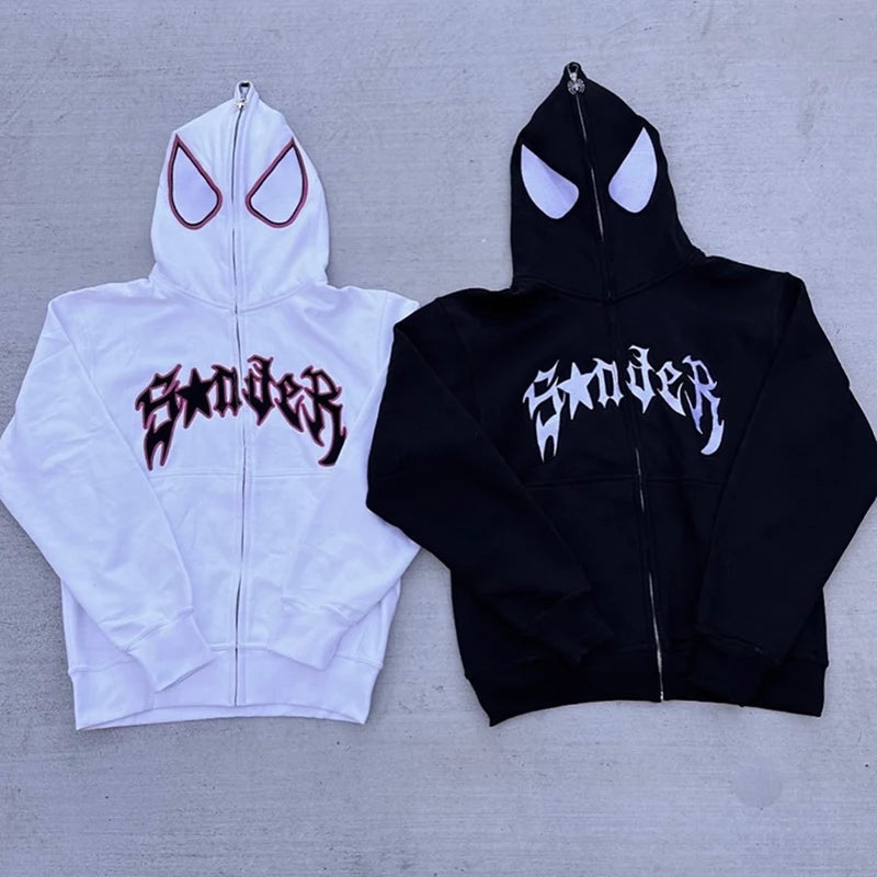 Y2k Spider Print Hoodies Women Men Hip Hop Zipper Long Sleeve Jacket