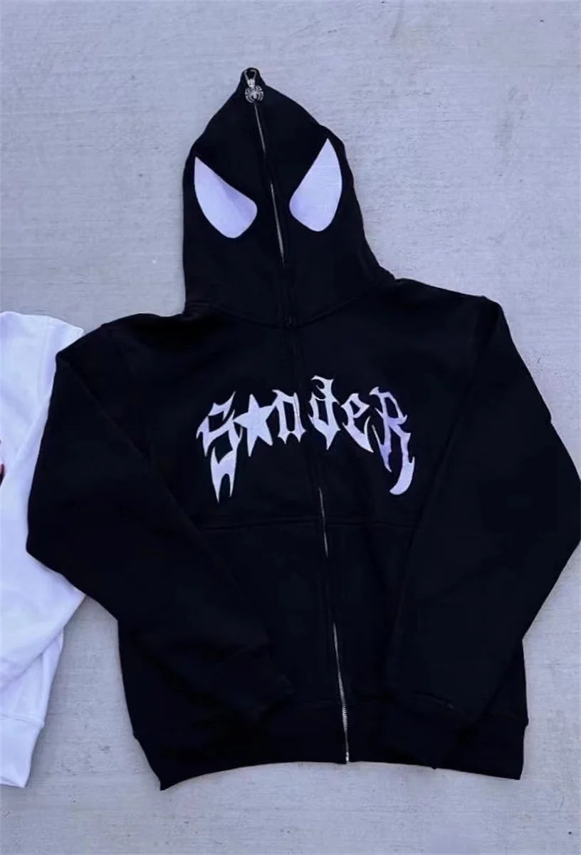 Y2k Spider Print Hoodies Women Men Hip Hop Zipper Long Sleeve Jacket