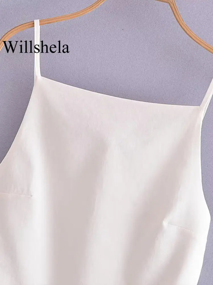 Willshela Women Fashion Solid Lace Up Backless Camisole Vintage Thin