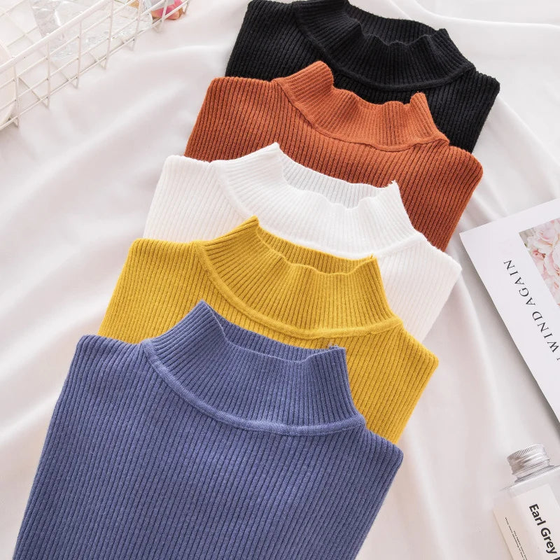 Women Turtleneck Sweater Knitted Soft Pullovers cashmere Jumpers Basic