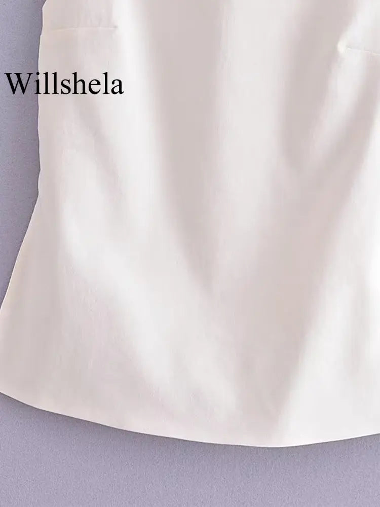 Willshela Women Fashion Solid Lace Up Backless Camisole Vintage Thin