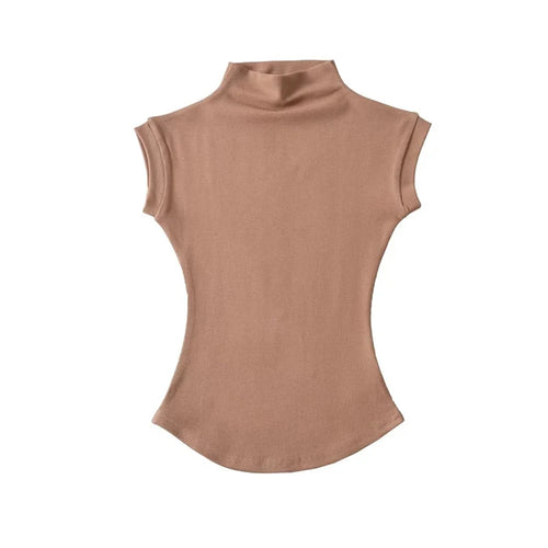 Women Summer Sexy Turtleneck Sleeveless T-Shirts Tops Solid Slim Fit