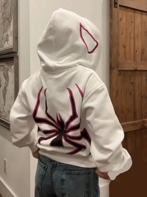 Y2k Spider Print Hoodies Women Men Hip Hop Zipper Long Sleeve Jacket