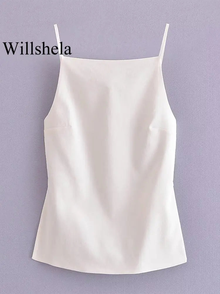 Willshela Women Fashion Solid Lace Up Backless Camisole Vintage Thin