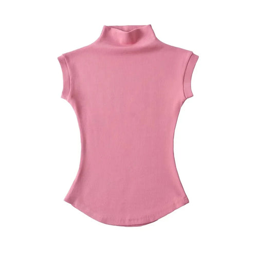 Women Summer Sexy Turtleneck Sleeveless T-Shirts Tops Solid Slim Fit