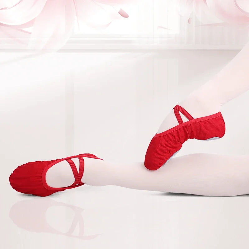 Women Ballet Shoes Canvas Girls Dance Slippers Split Sole Gymnastics