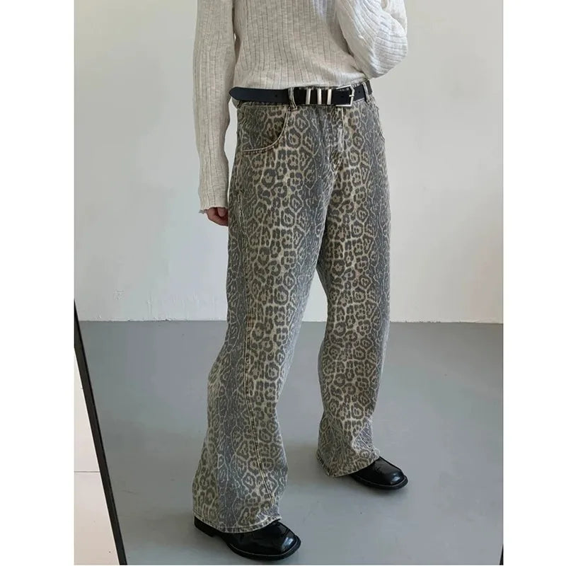 Women's Jeans Leopard High Waist Hip Hop Straight Fashion Pants